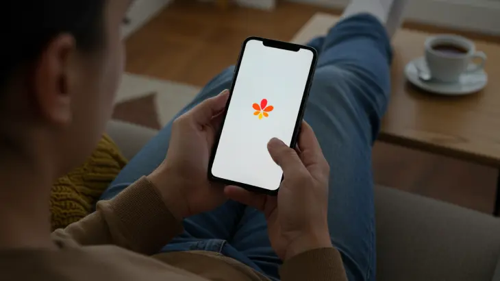Pessoa com o celular na mão olhando o logo da Hapvida