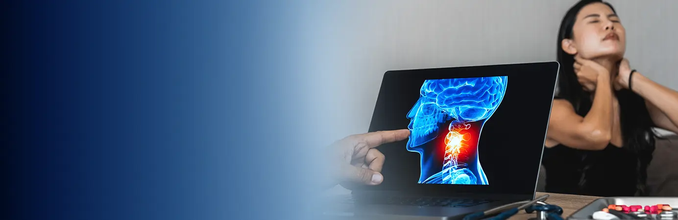 Monitor com raio-x do pescoço do paciente